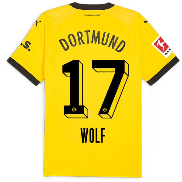 Puma Borussia Dortmund Authentic Wolf Home Jersey w/ Bundesliga Patch 23/24 (Cyber Yellow/Puma Black) | SoccerWearhouse