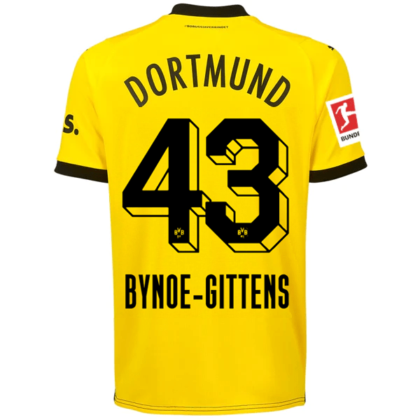 Puma Borussia Dortmund Bynoe - Gittens Home Jersey w/ Bundesliga Patch 23/24 (Cyber Yellow/Puma Black) | SoccerWearhouse