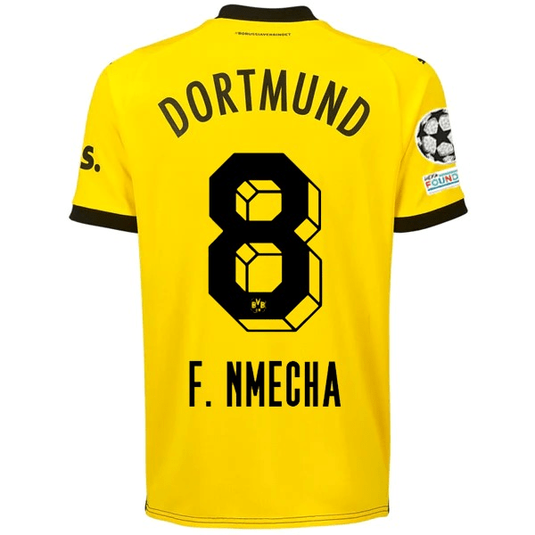 Puma Borussia Dortmund Felix Nmecha Home Jersey w/ Champions League Patches 23/24 (Cyber Yellow/Puma Black) | SoccerWearhouse