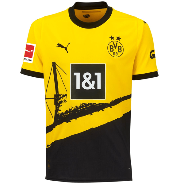 Puma Borussia Dortmund Kamara Home Jersey w/ Bundesliga Patch 23/24 (Cyber Yellow/Puma Black) | SoccerWearhouse