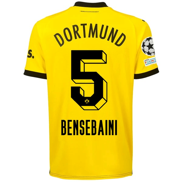 Puma Borussia Dortmund Ramy Bensebaini Home Jersey w/ Champions League Patches 23/24 (Cyber Yellow/Puma Black) | SoccerWearhouse