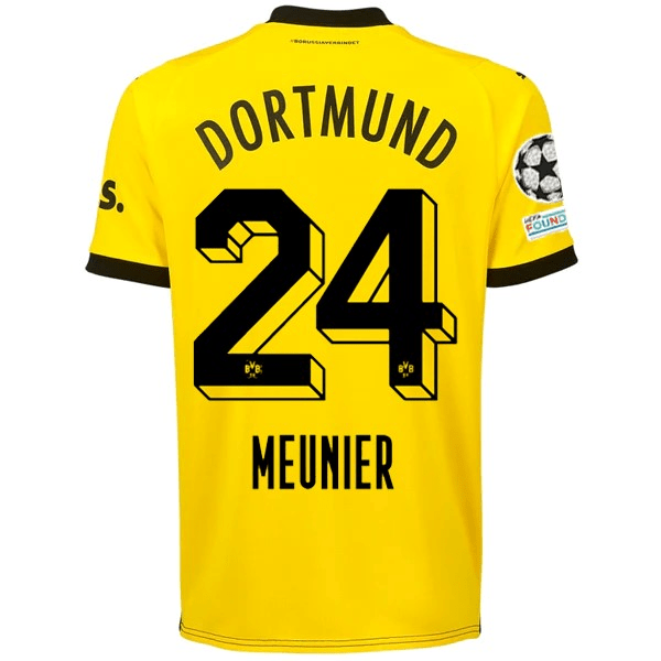 Puma Borussia Dortmund Thomas Meunier Home Jersey w/ Champions League Patches 23/24 (Cyber Yellow/Puma Black) | SoccerWearhouse