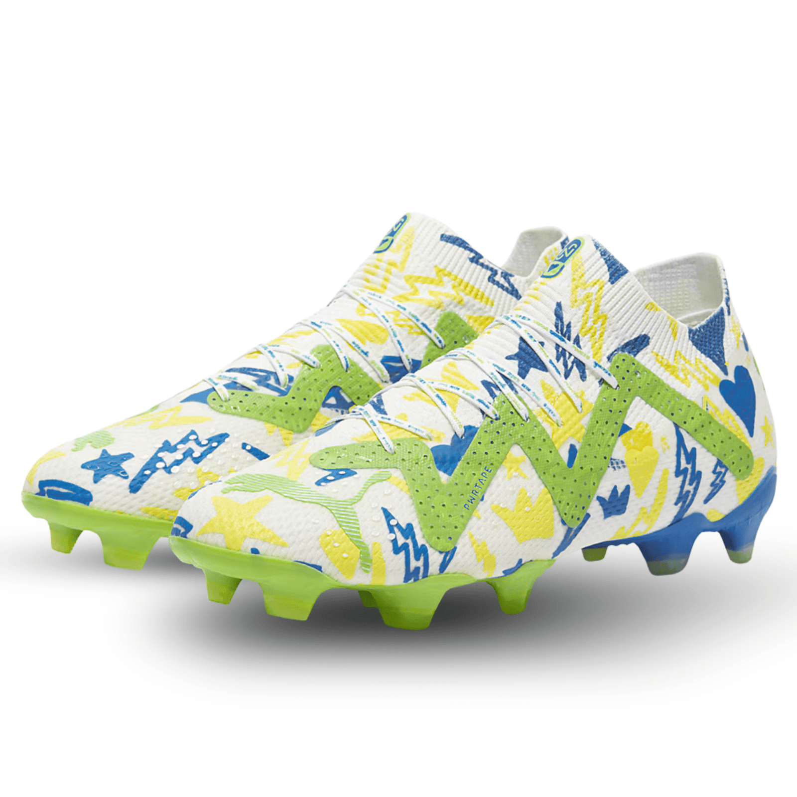 Puma Future Ultimate X Neymar Jr FG/AG Soccer Cleats (Puma White/Racing Blue/Parakeet Green) | SoccerWearhouse
