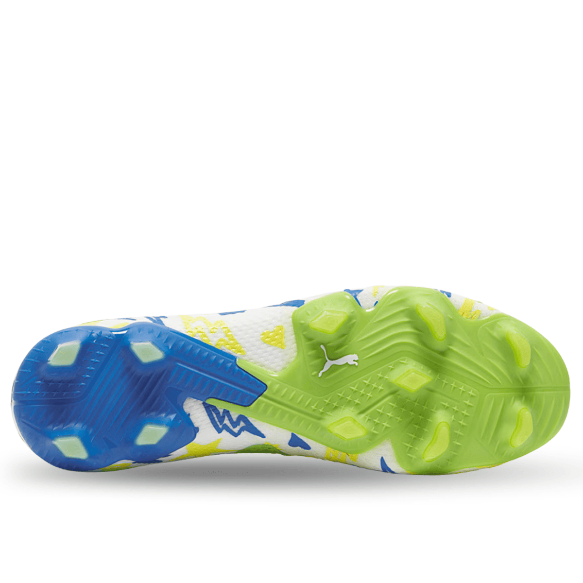 Puma Future Ultimate X Neymar Jr FG/AG Soccer Cleats (Puma White/Racing Blue/Parakeet Green) | SoccerWearhouse