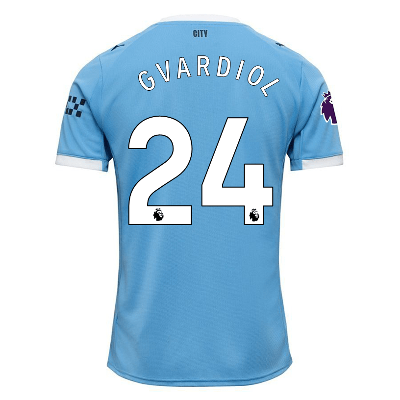 Puma Josko Gvardiol Manchester City Home Jersey 25/26 w/ EPL + Sponsor Patch (Team Light Blue/Puma White) | SoccerWearhouse
