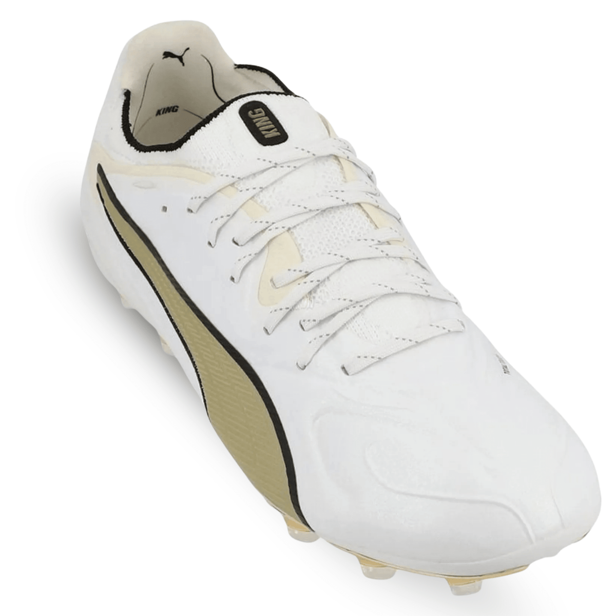 PUMA King 20 Ultimate FG/AG Soccer Cleats (White/Metallic Gold/Black) | SoccerWearhouse