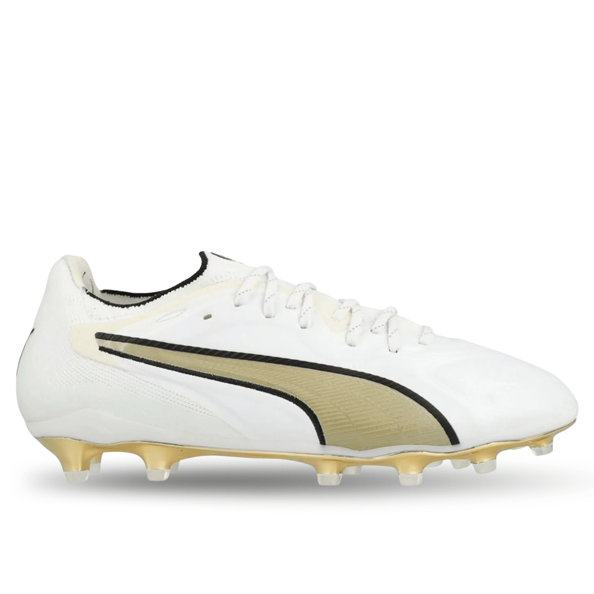 PUMA King 20 Ultimate FG/AG Soccer Cleats (White/Metallic Gold/Black) | SoccerWearhouse