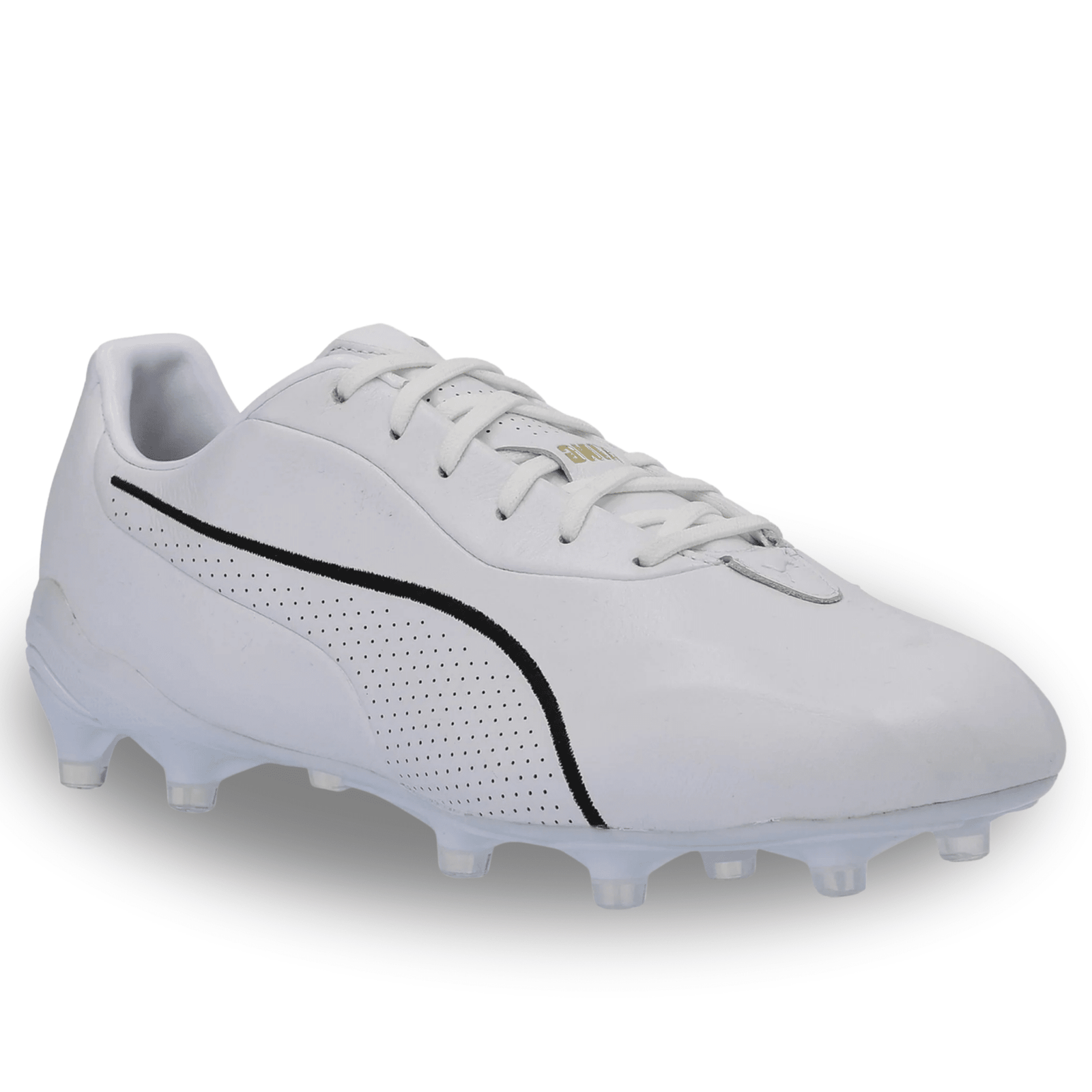 PUMA King Platinum FG/AG Soccer Cleats (White/Metallic Gold/Black) | SoccerWearhouse