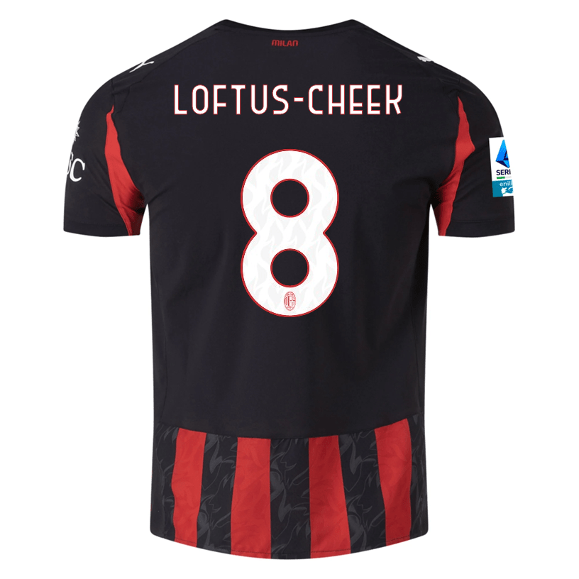 Puma Loftus-Cheek Men's AC Milan Authentic Home Jersey 25/26 w/ Seria A Patch (Red/Black)