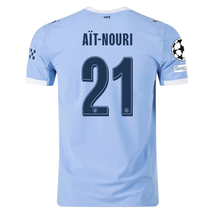 Puma Manchester City Authentic Ait - nouri Home Jersey w/ Champions League Patches 25/26 (Team Light Blue/White) | SoccerWearhouse