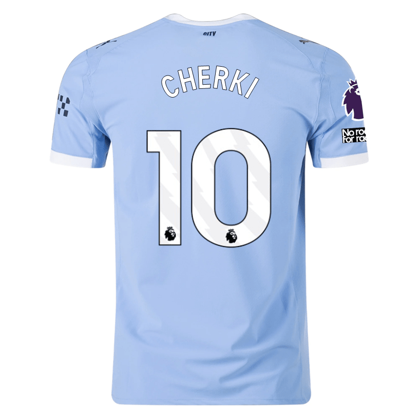 Puma Manchester City Authentic Cherki Home Jersey w/ EPL + No Room For Racism Patches 25/26 (Team Light Blue/White) | SoccerWearhouse
