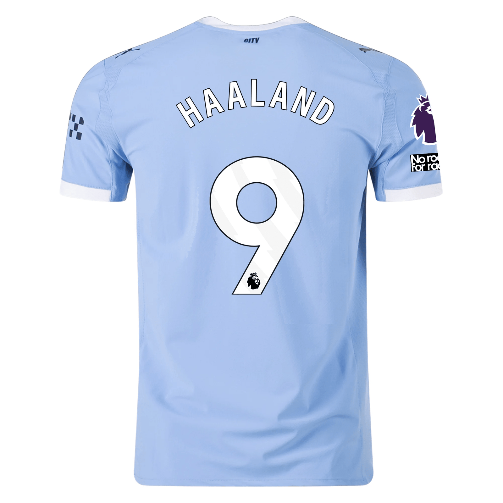 Puma Manchester City Authentic Erling Haaland Home Jersey w/ EPL + No Room For Racism Patches 25/26 (Team Light Blue/White) | SoccerWearhouse