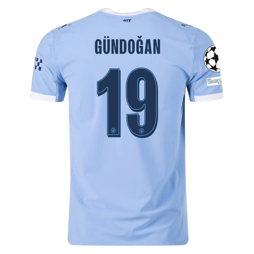 Puma Manchester City Authentic Gundogan Home Jersey w/ Champions League Patches 25/26 (Team Light Blue/White) | SoccerWearhouse