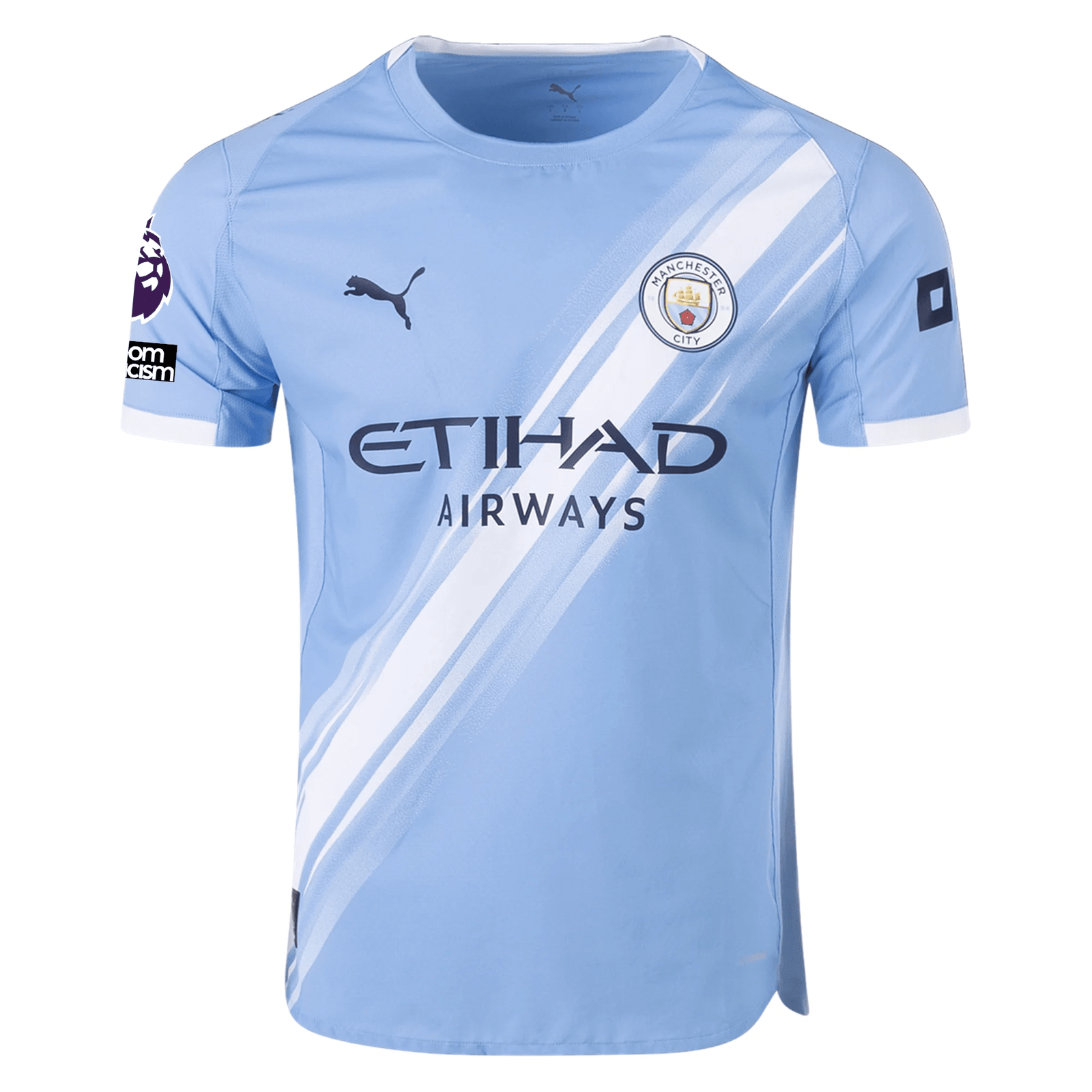 Puma Manchester City Authentic Home Jersey w/ EPL + No Room For Racism Patches 25/26 (Team Light Blue/White) | SoccerWearhouse