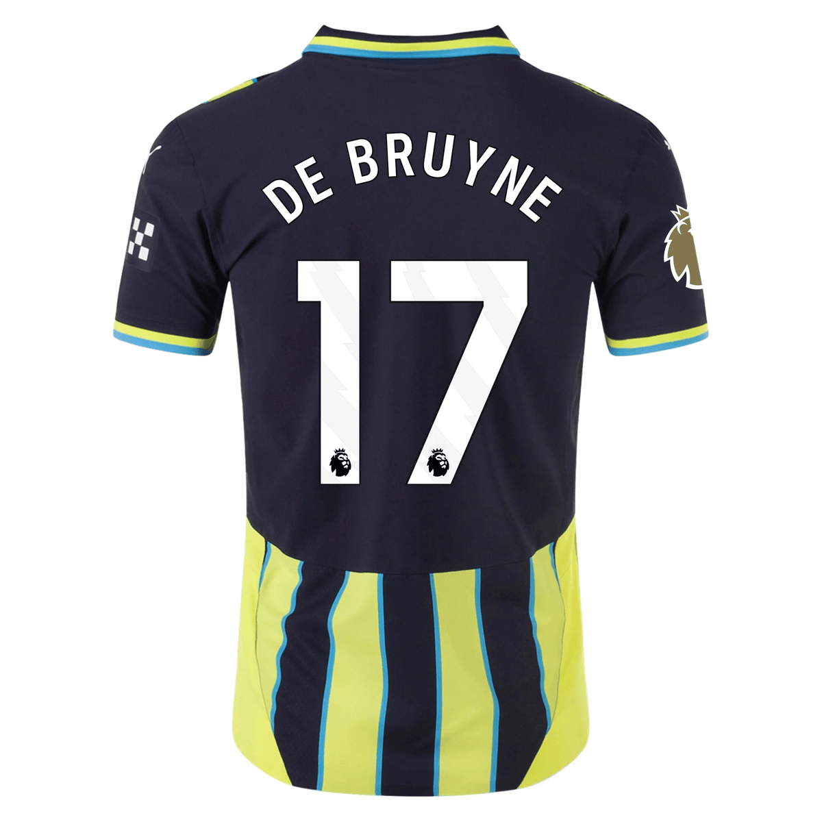 Puma Manchester City Authentic Kevin De Bruyne Away Jersey w/ EPL + Club World Cup Patch 24/25 (New Navy/Yellow Glow) | SoccerWearhouse