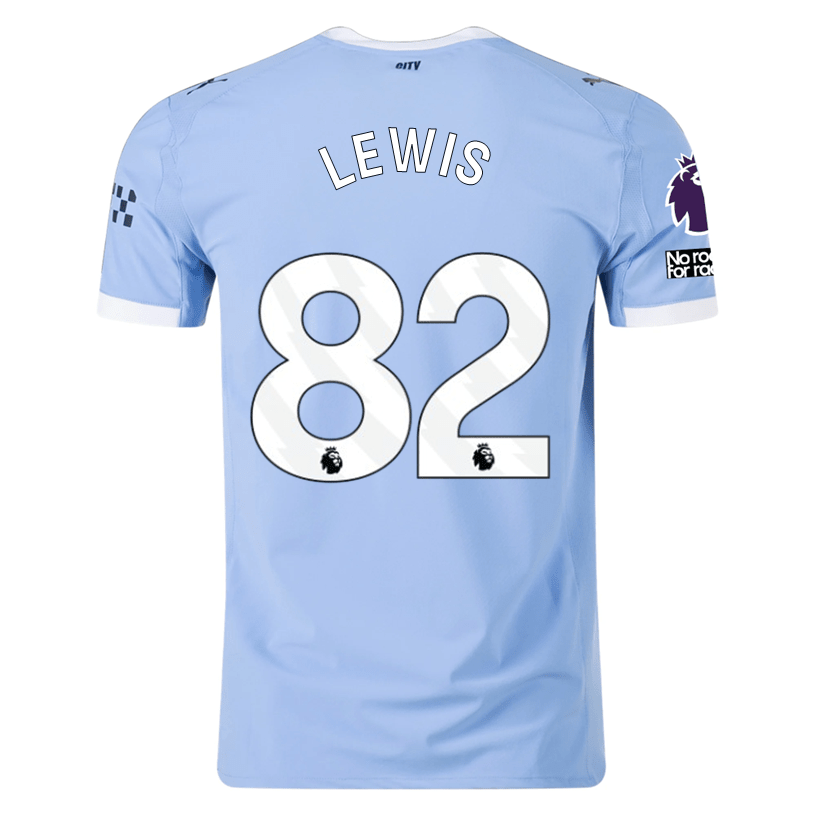 Puma Manchester City Authentic Lewis Home Jersey w/ EPL + No Room For Racism Patches 25/26 (Team Light Blue/White) | SoccerWearhouse