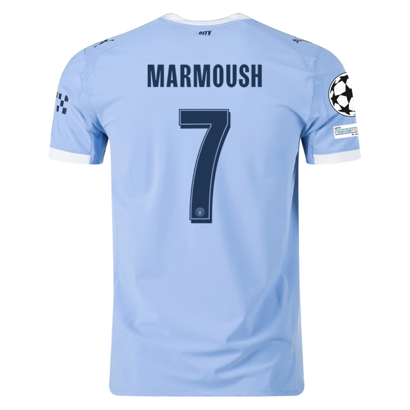 Puma Manchester City Authentic Marmoush Home Jersey w/ Champions League Patches 25/26 (Team Light Blue/White) | SoccerWearhouse