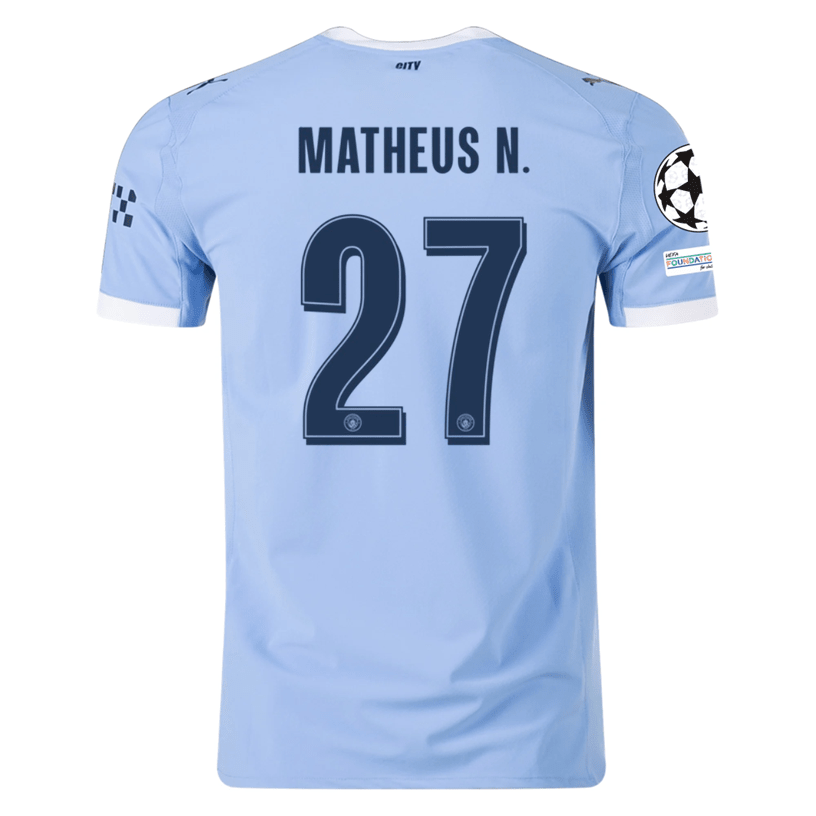 Puma Manchester City Authentic Matheus N. Home Jersey w/ Champions League Patches 25/26 (Team Light Blue/White) | SoccerWearhouse