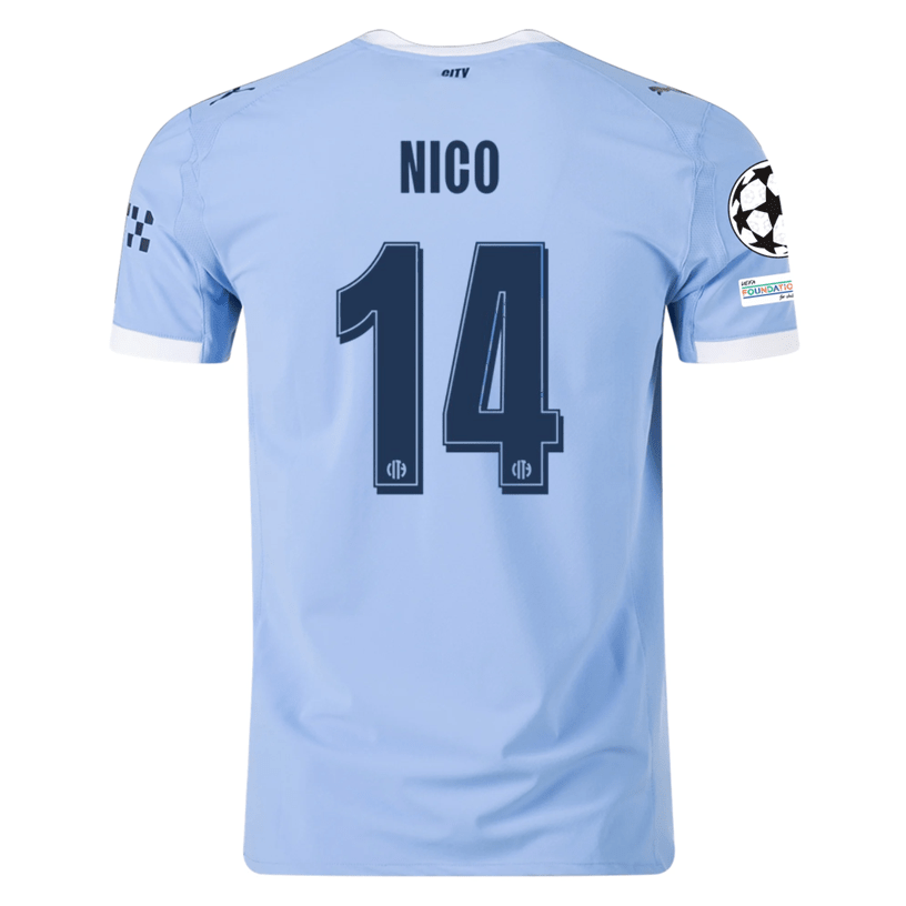 Puma Manchester City Authentic Nico Home Jersey w/ Champions League Patches 25/26 (Team Light Blue/White) | SoccerWearhouse