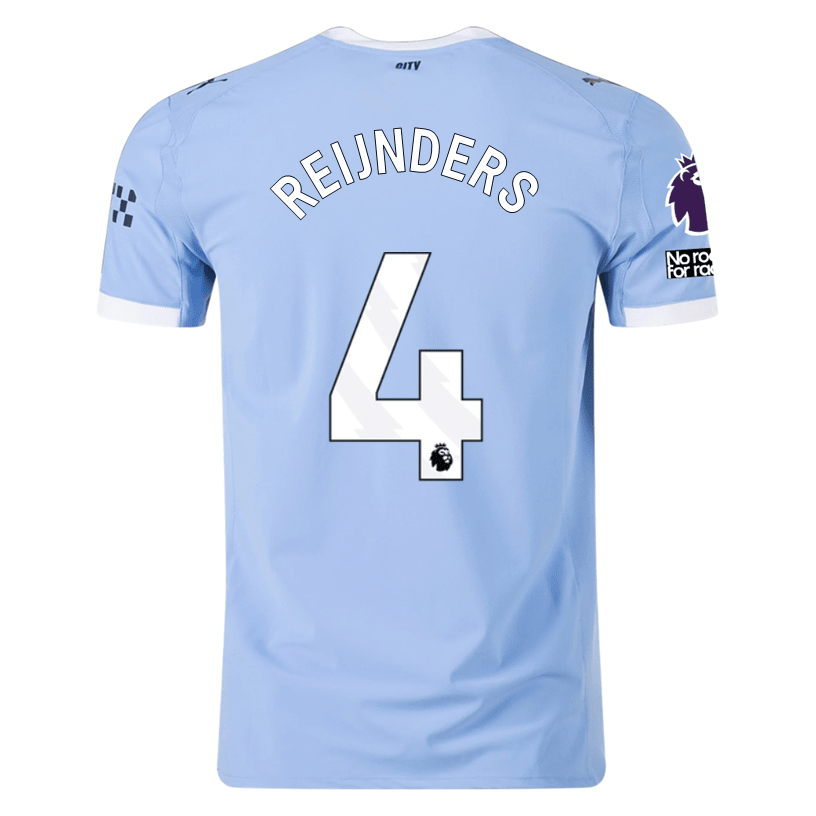 Puma Manchester City Authentic Reijnders Home Jersey w/ EPL + No Room For Racism Patches 25/26 (Team Light Blue/White) | SoccerWearhouse