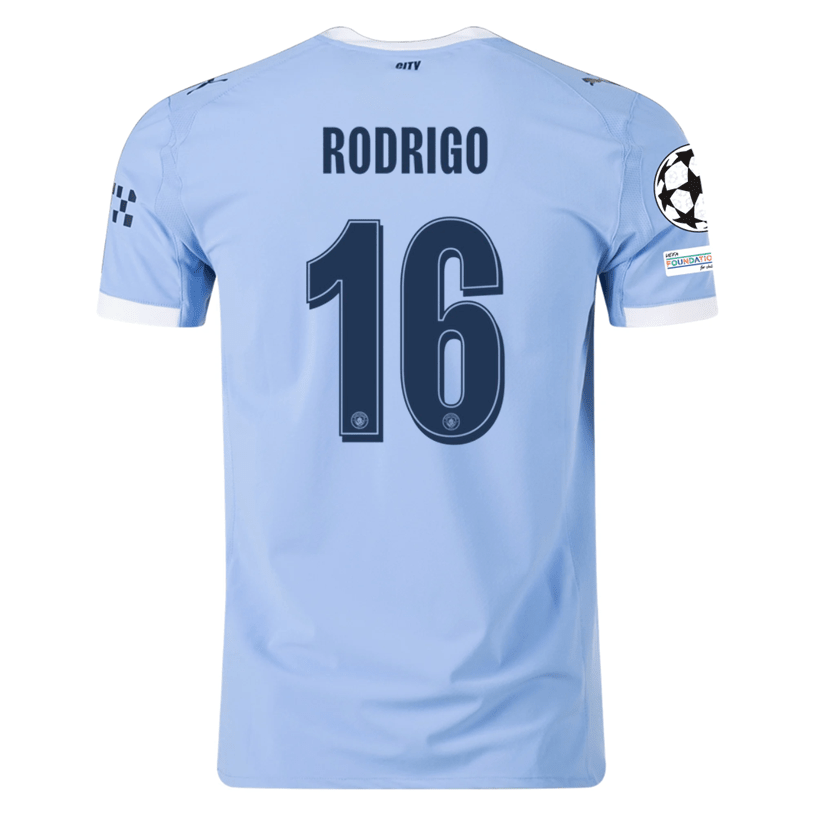 Puma Manchester City Authentic Rodrigo Home Jersey w/ Champions League Patches 25/26 (Team Light Blue/White) | SoccerWearhouse