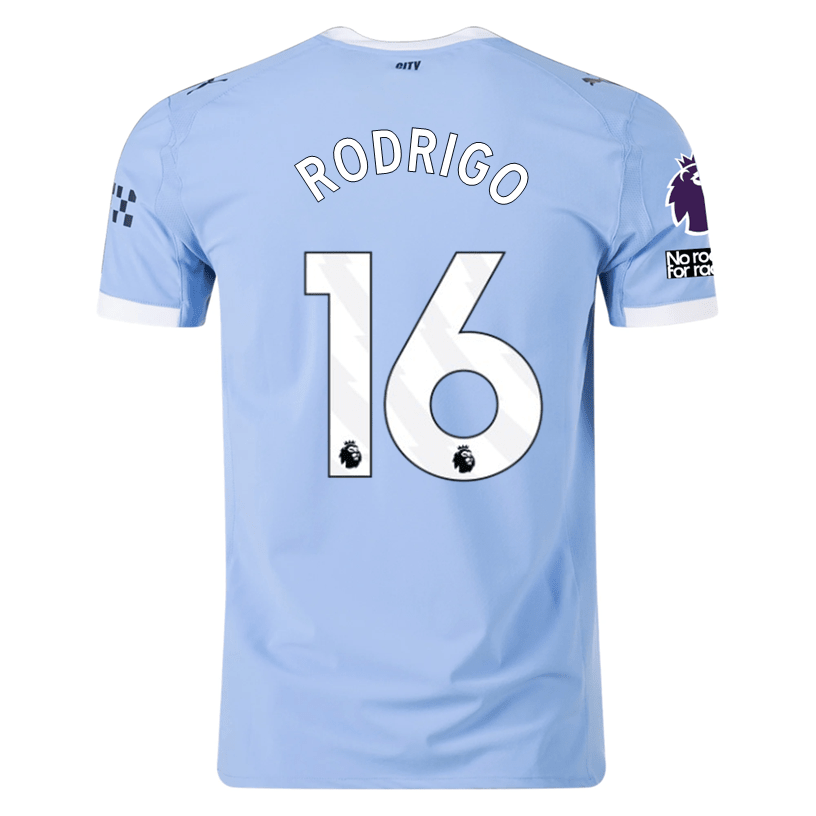 Puma Manchester City Authentic Rodrigo Home Jersey w/ EPL + No Room For Racism Patches 25/26 (Team Light Blue/White) | SoccerWearhouse
