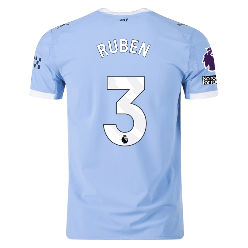 Puma Manchester City Authentic Ruben Home Jersey w/ EPL + No Room For Racism Patches 25/26 (Team Light Blue/White) | SoccerWearhouse