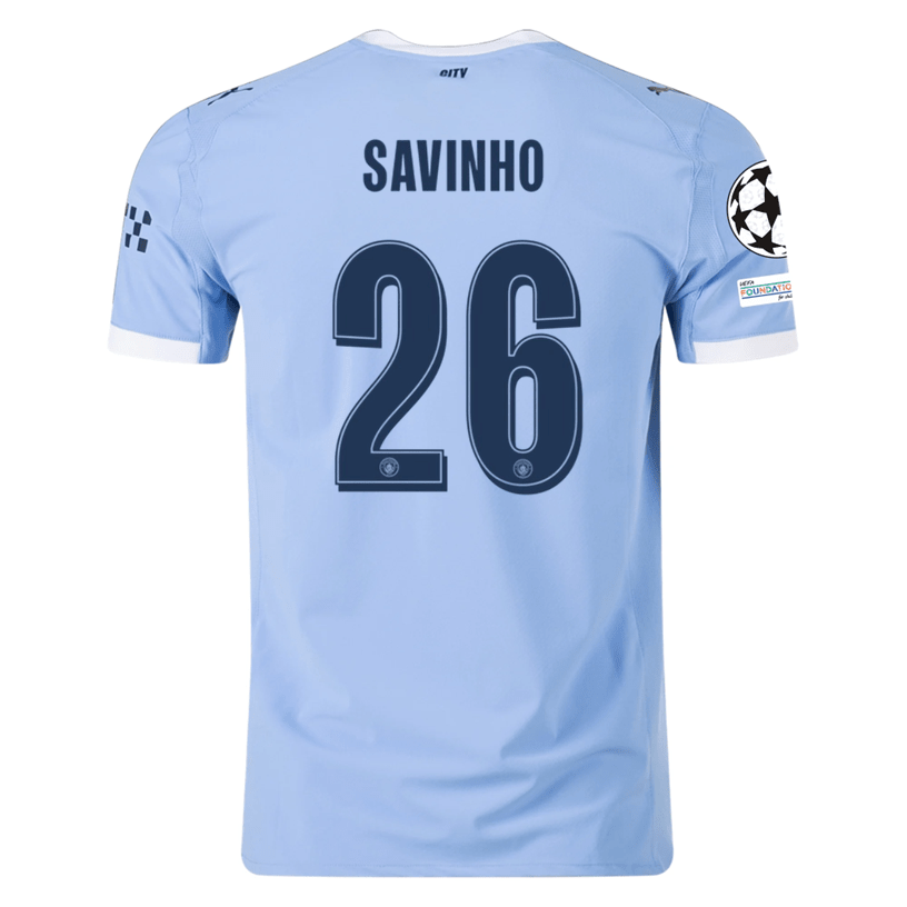 Puma Manchester City Authentic Savinho Home Jersey w/ Champions League Patches 25/26 (Team Light Blue/White) | SoccerWearhouse