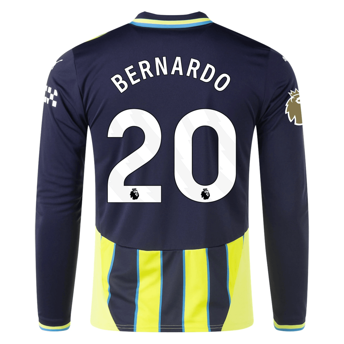 Puma Manchester City Bernardo Silva Long Sleeve Away Jersey w/ EPL + Club World Cup Patch 24/25 (New Navy/Yellow Glow) | SoccerWearhouse