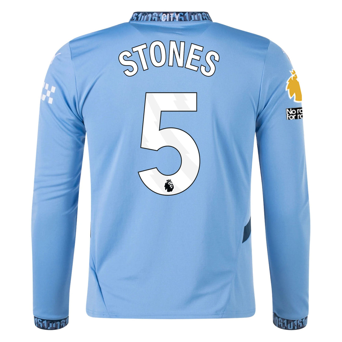 Puma Manchester City John Stones Home Long Sleeve Jersey w/ EPL + No Room For Racism Patch 24/25 (Team Light/Marine Blue) | SoccerWearhouse
