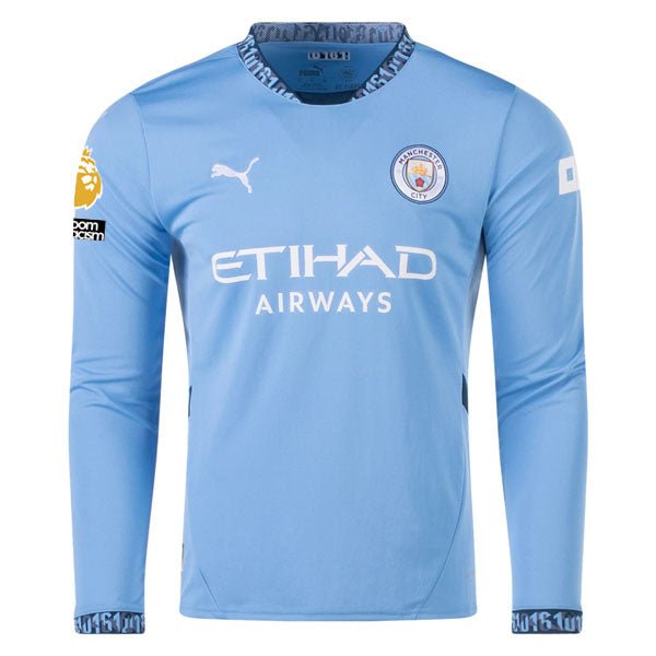 Puma Manchester City Jack Grealish Home Long Sleeve Jersey w/ EPL + No Room For Racism Patch 24/25 (Team Light/Marine Blue) | SoccerWearhouse