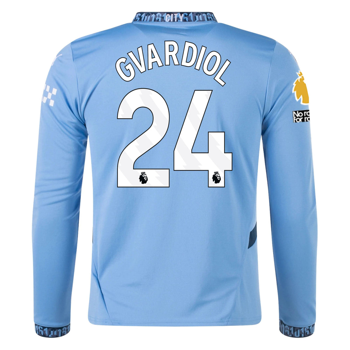 Puma Manchester City Joško Gvardiol Home Long Sleeve Jersey w/ EPL + No Room For Racism Patch 24/25 (Team Light/Marine Blue) | SoccerWearhouse