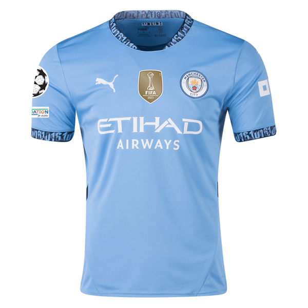 Puma Manchester City Bernardo Silva Home Jersey w/ Champions League + Club World Cup Patch 24/25 (Team Light Blue/Marine Blue) | SoccerWearhouse