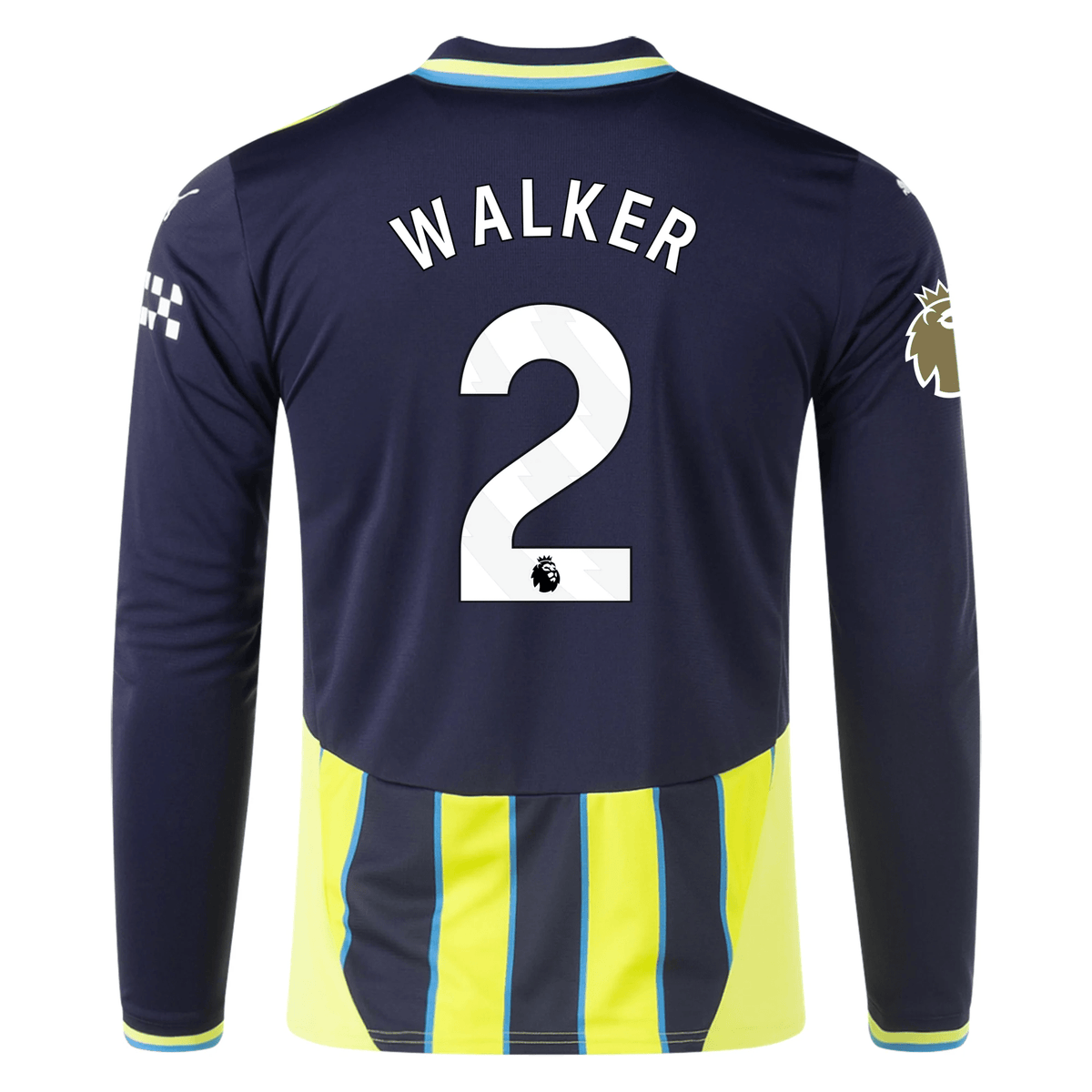 Puma Manchester City Kyle Walker Long Sleeve Away Jersey w/ EPL + Club World Cup Patch 24/25 (New Navy/Yellow Glow) | SoccerWearhouse