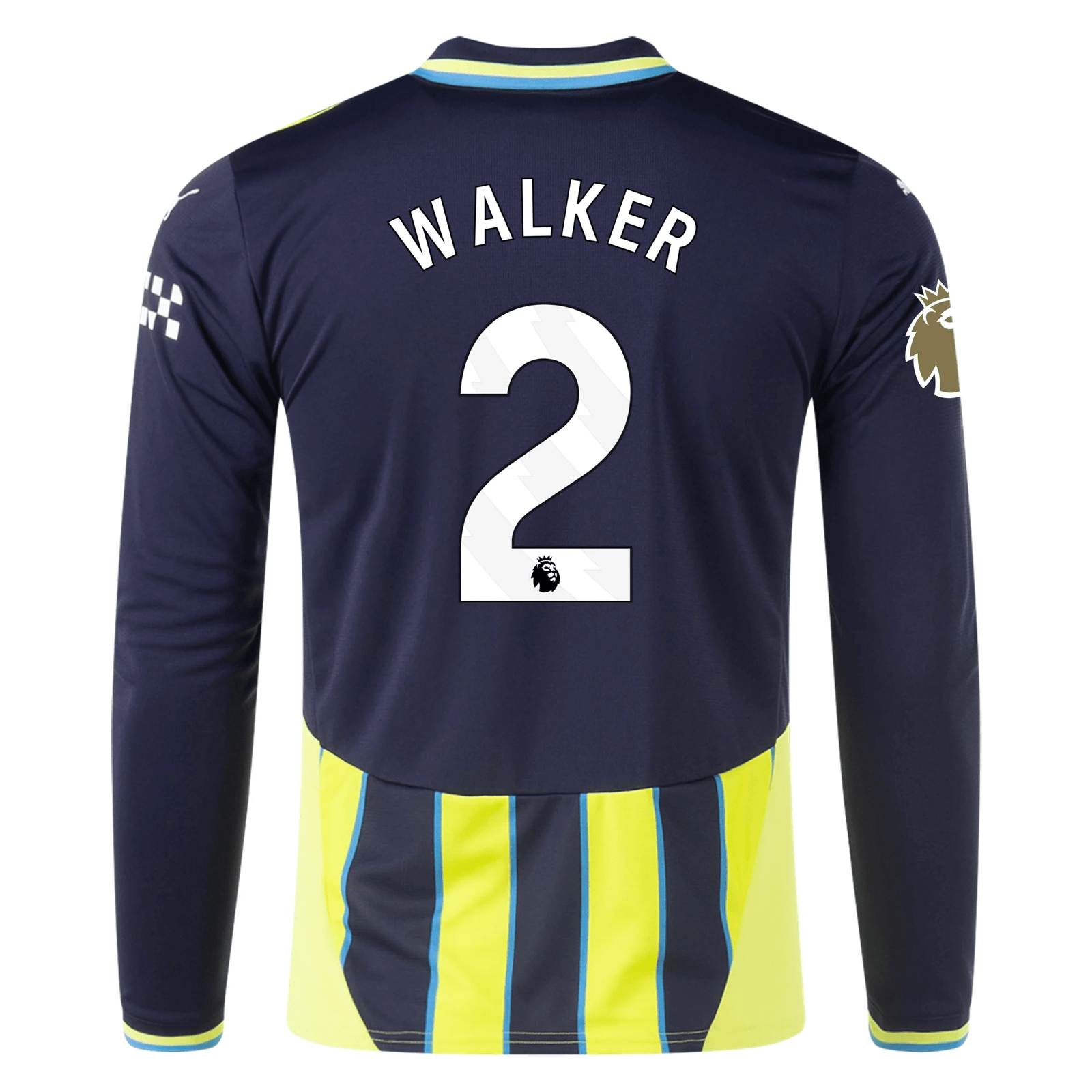 Puma Manchester City Kyle Walker Long Sleeve Away Jersey w/ EPL + Club World Cup Patch 24/25 (New Navy/Yellow Glow) | SoccerWearhouse