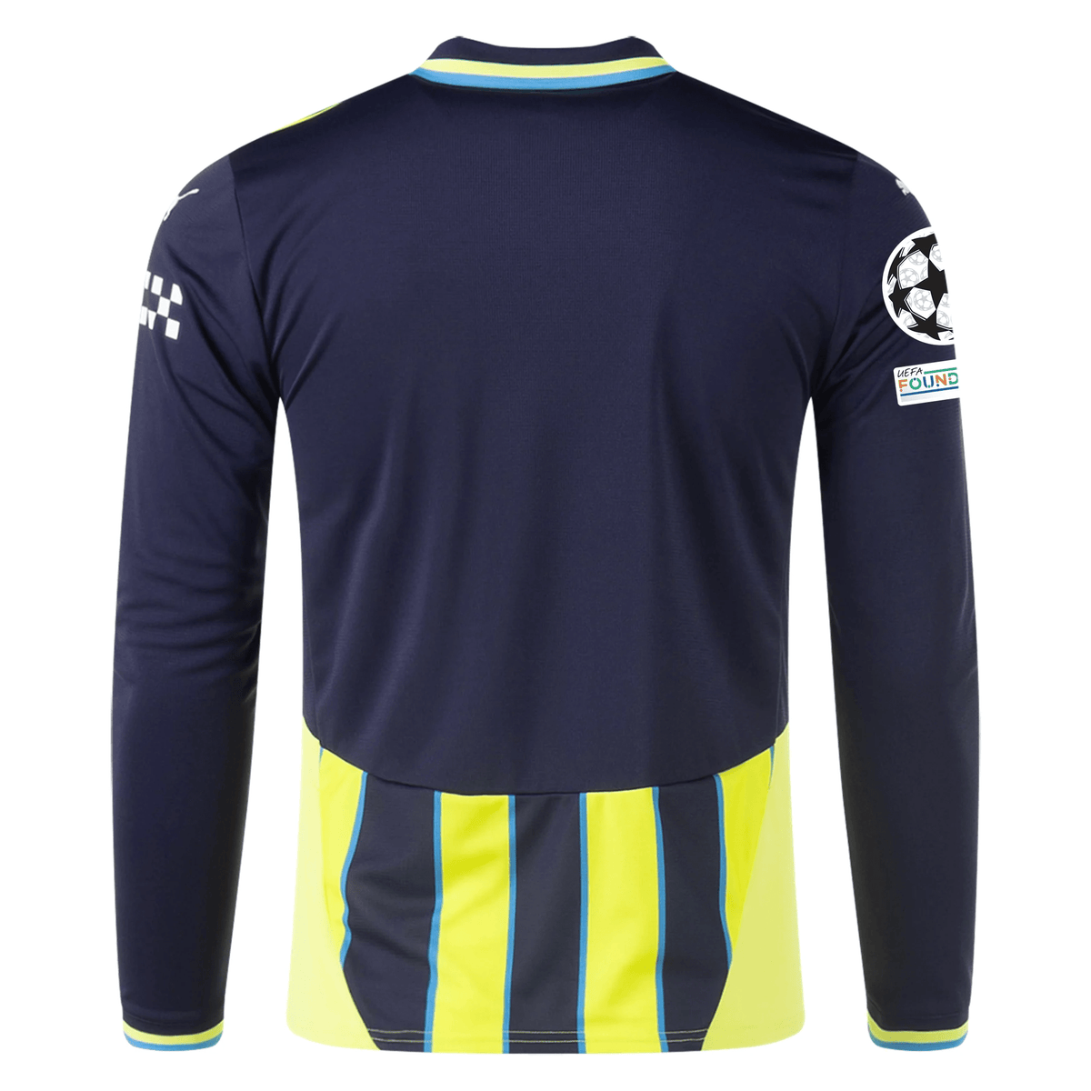 Puma Manchester City Long Sleeve Away Jersey w/ Champions League + Club World Cup Patches 24/25 (New Navy/Yellow Glow) | SoccerWearhouse