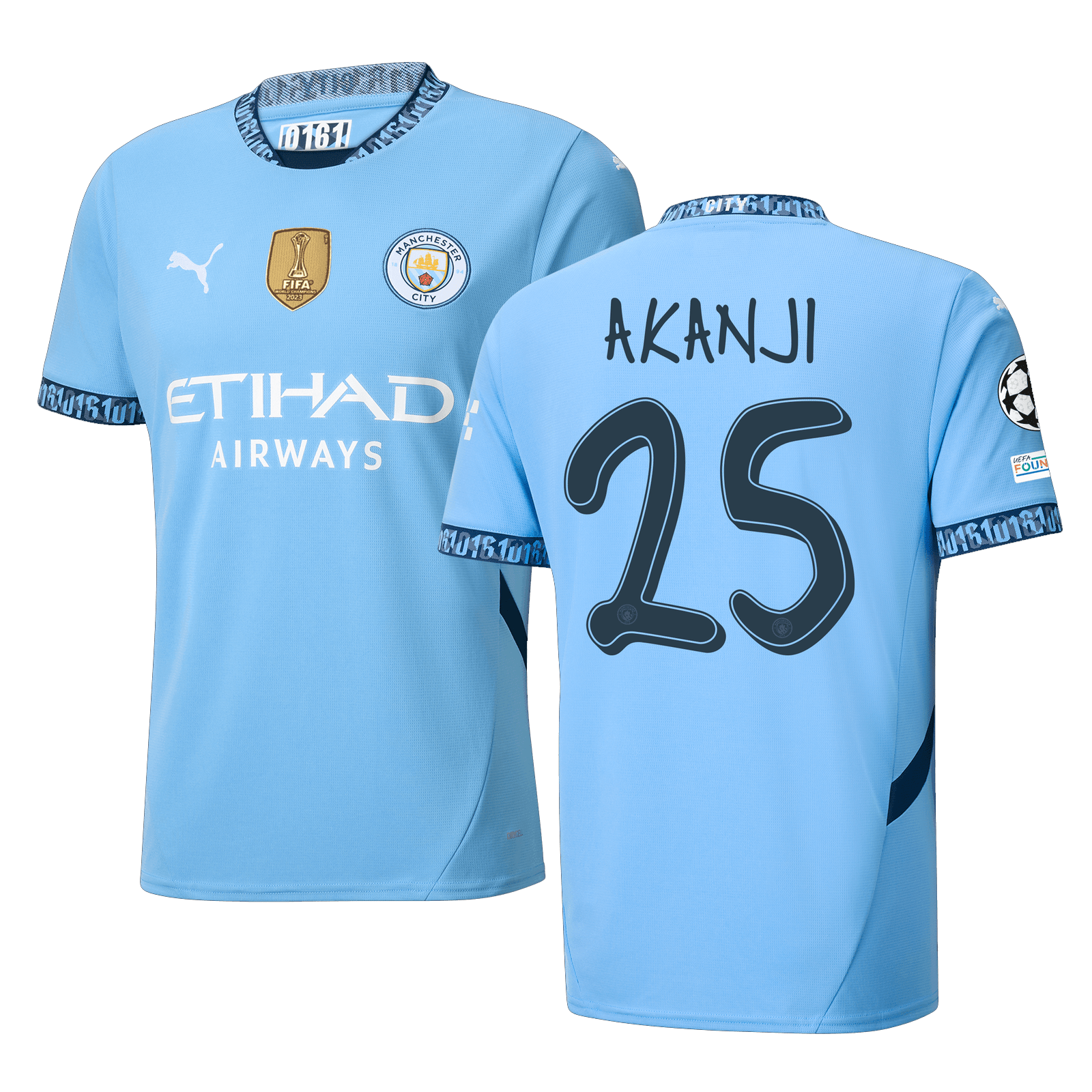 Puma Manchester City Manuel Akanji Home Jersey w/ Champions League + Club World Cup Patch 24/25 (Team Light Blue/Marine Blue) | SoccerWearhouse