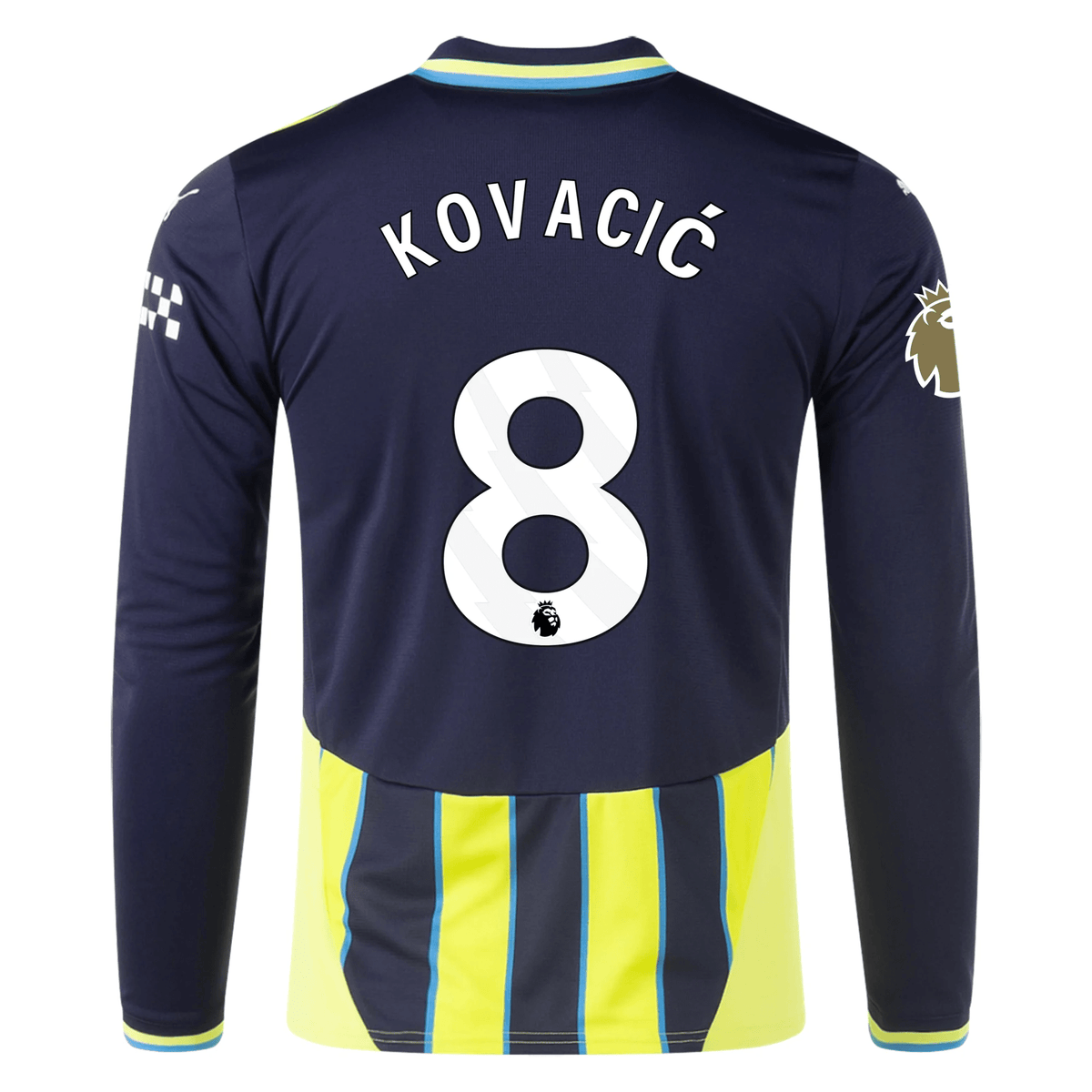 Puma Manchester City Mateo Kovačić Long Sleeve Away Jersey w/ EPL + Club World Cup Patch 24/25 (New Navy/Yellow Glow) | SoccerWearhouse