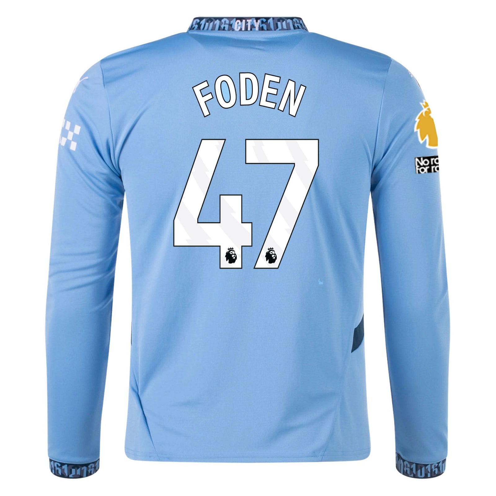 Puma Manchester City Phil Foden Home Long Sleeve Jersey w/ EPL + No Room For Racism Patch 24/25 (Team Light/Marine Blue) | SoccerWearhouse