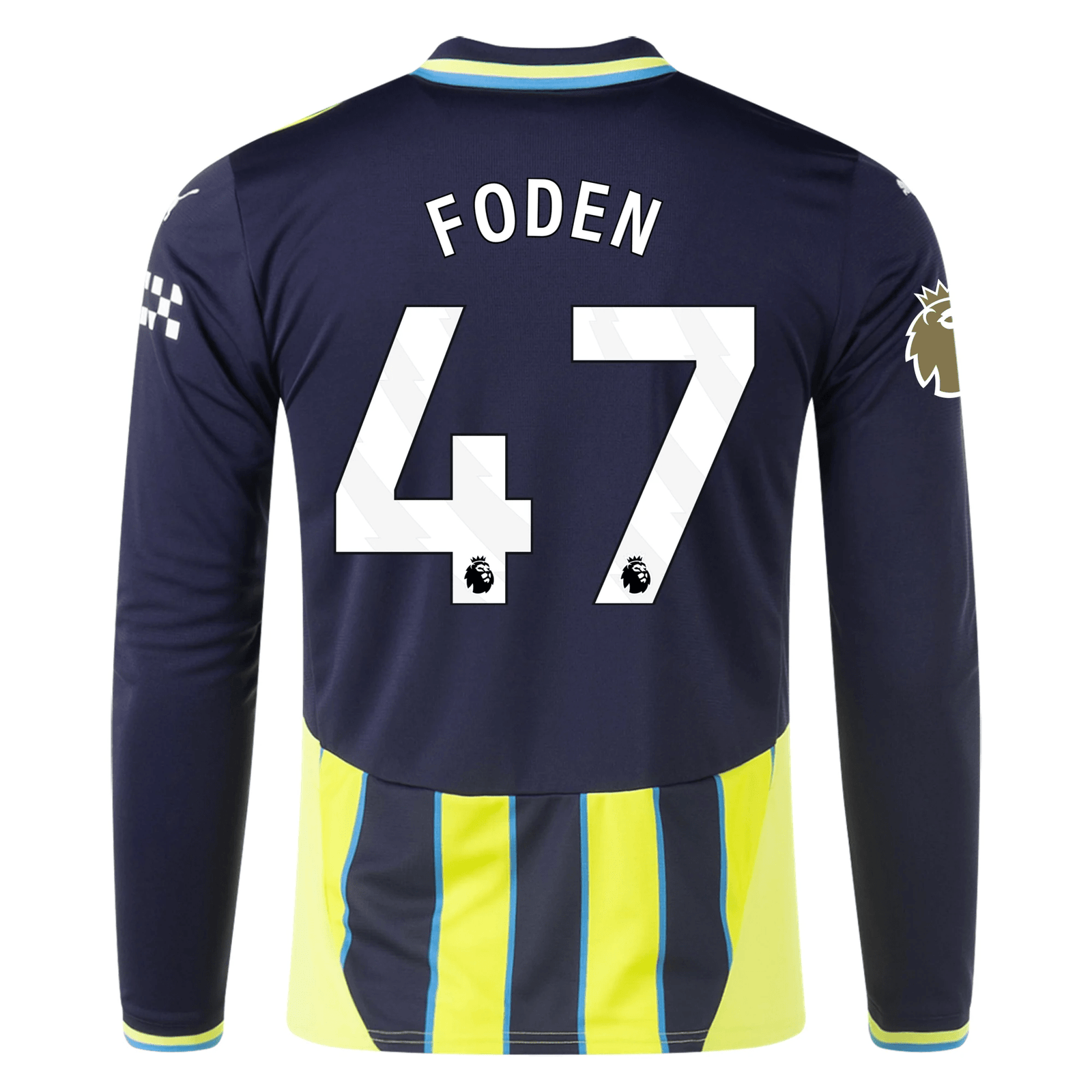 Puma Manchester City Phil Foden Long Sleeve Away Jersey w/ EPL + Club World Cup Patch 24/25 (New Navy/Yellow Glow) | SoccerWearhouse