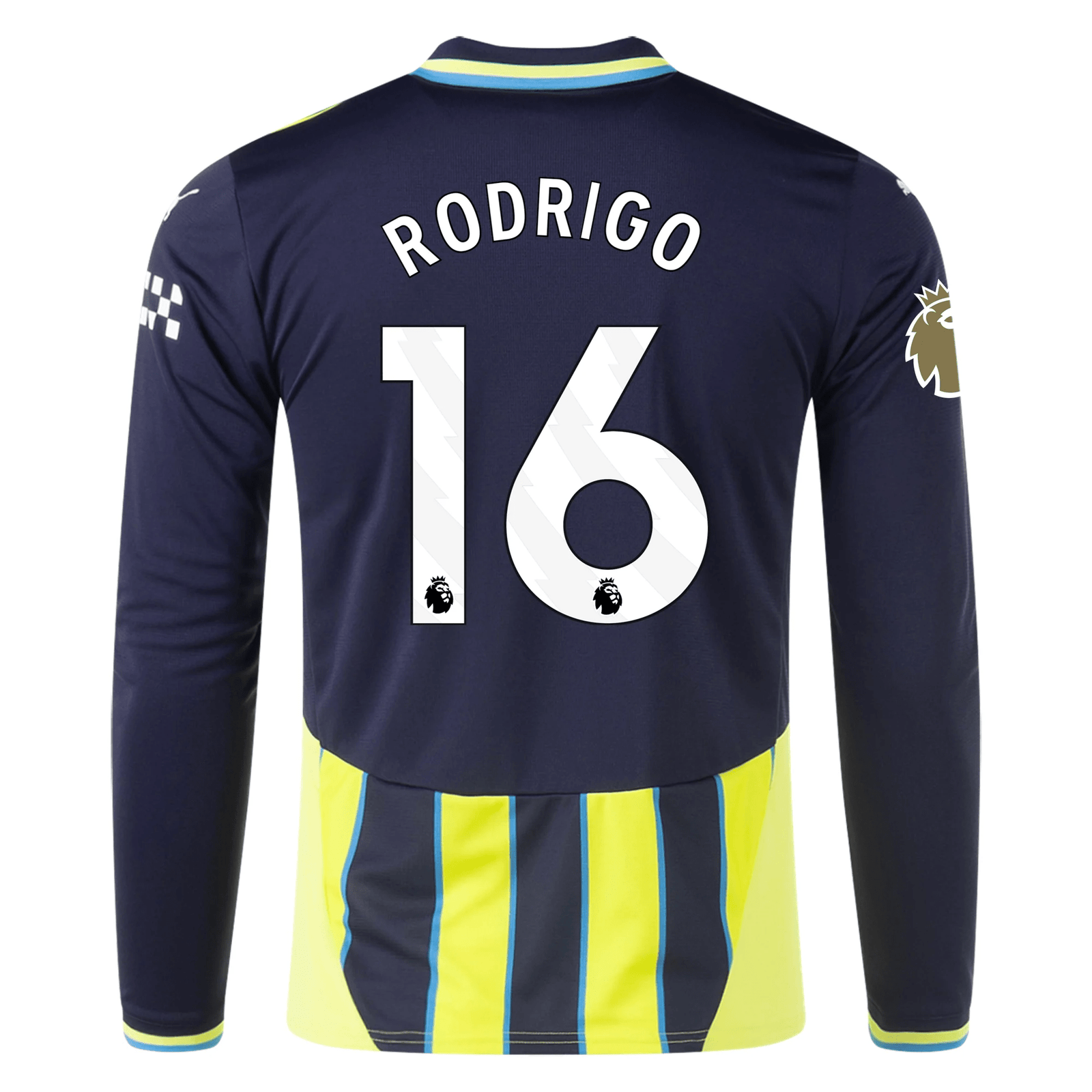 Puma Manchester City Rodrigo Long Sleeve Away Jersey w/ EPL + Club World Cup Patch 24/25 (New Navy/Yellow Glow) | SoccerWearhouse