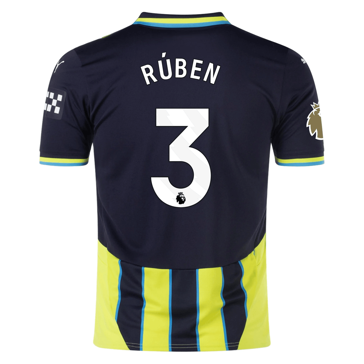 Puma Manchester City Ruben Dias Away Jersey w/ EPL + Club World Cup Patch 24/25 (New Navy/Yellow Glow) | SoccerWearhouse