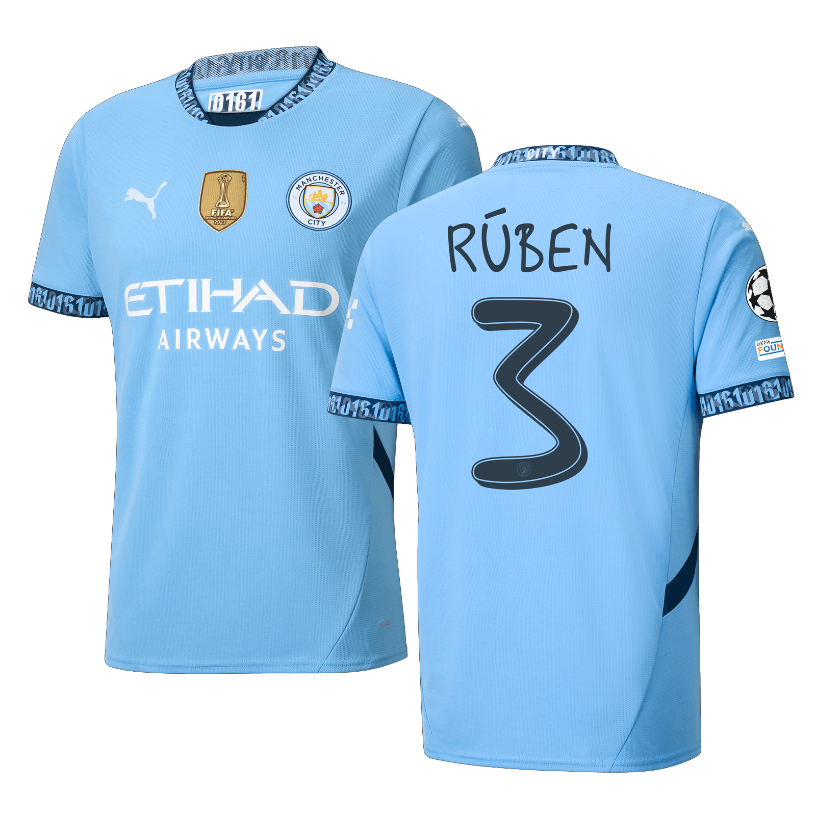 Puma Manchester City Rúben Dias Home Jersey w/ Champions League + Club World Cup Patch 24/25 (Team Light Blue/Marine Blue) | SoccerWearhouse