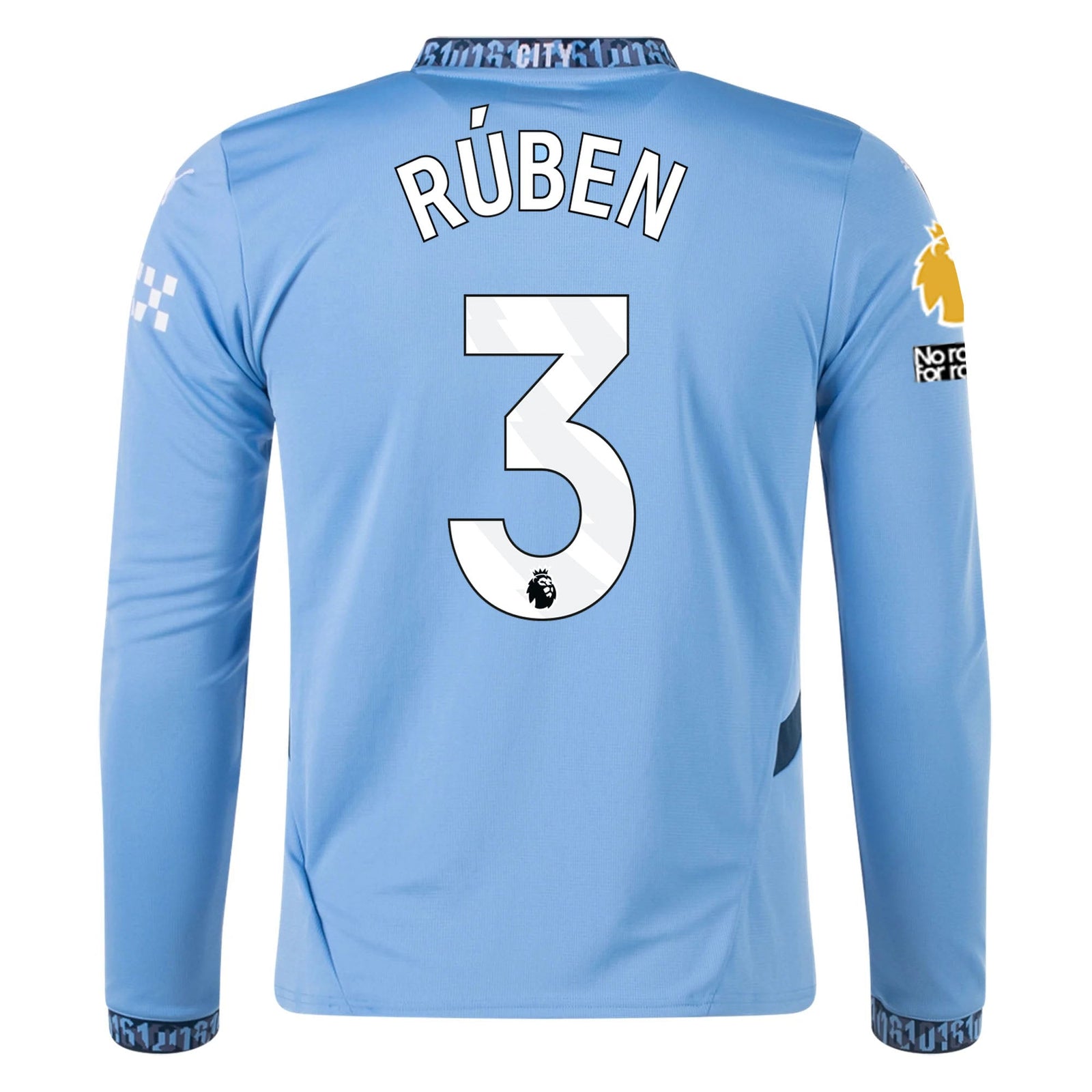 Puma Manchester City Rúben Dias Home Long Sleeve Jersey w/ EPL + No Room For Racism Patch 24/25 (Team Light/Marine Blue) | SoccerWearhouse