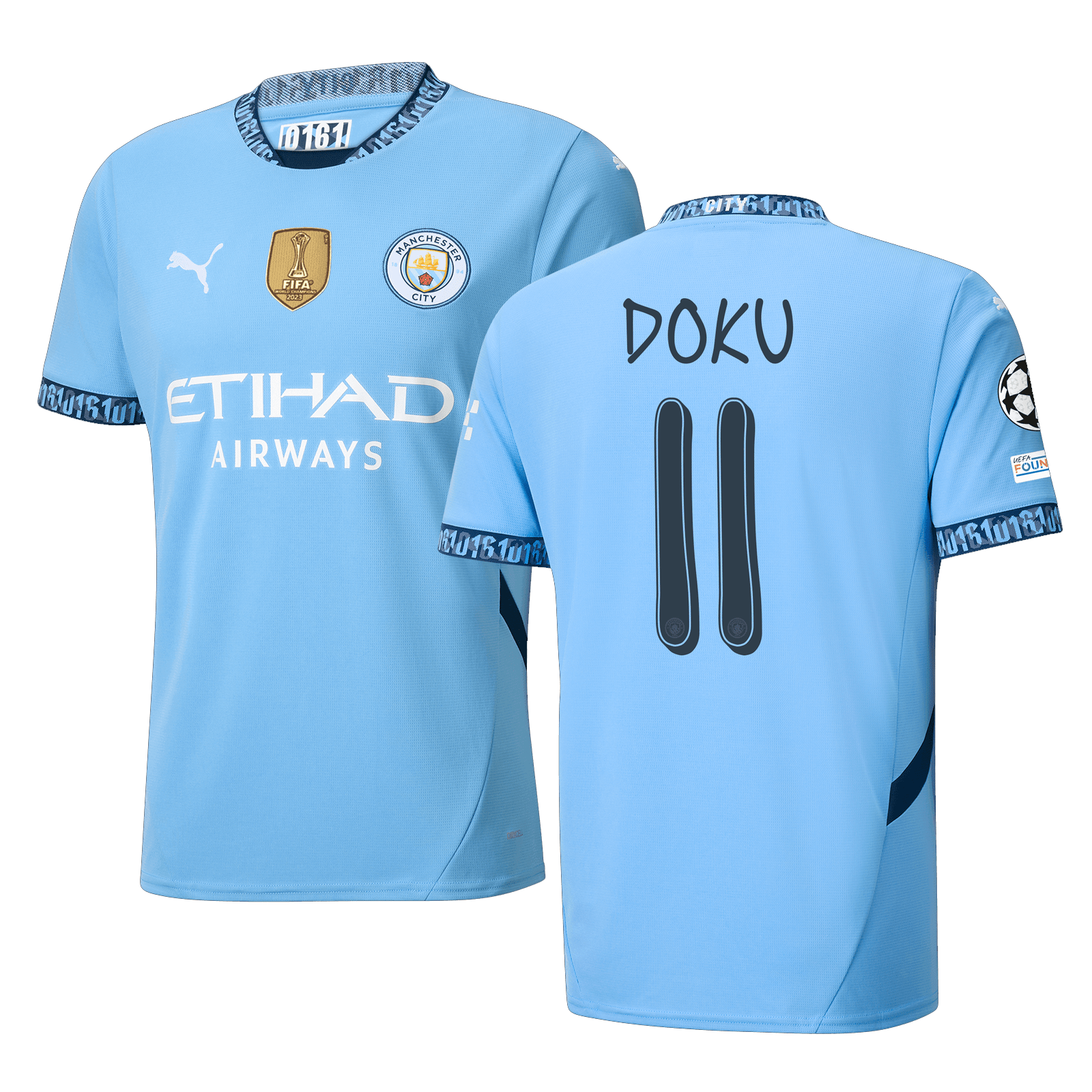 Puma Manchester Jérémy Doku Home Jersey w/ Champions League + Club World Cup Patch 24/25 (Team Light Blue/Marine Blue) | SoccerWearhouse