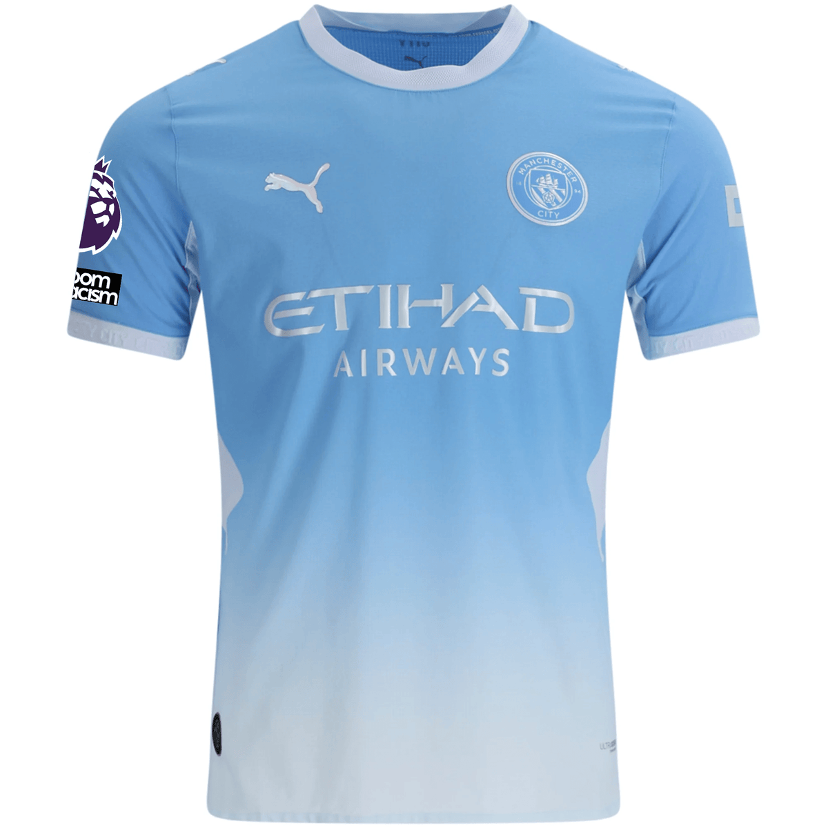 Puma Mens Manchester City Authentic Erling Haaland Home Jersey w/ EPL + No Room For Racism Patches 26/27 (Team Light Blue/Icey Blue) | SoccerWearhouse