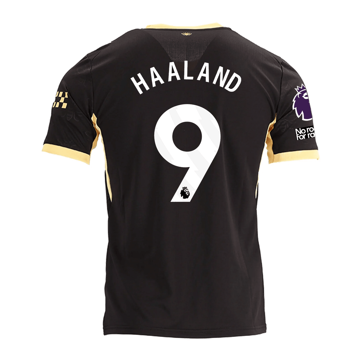 Puma Mens Manchester City Erling Haaland Away Jersey w/ EPL + No Room For Racism Patches 26/27 (Black/Yellow) | SoccerWearhouse