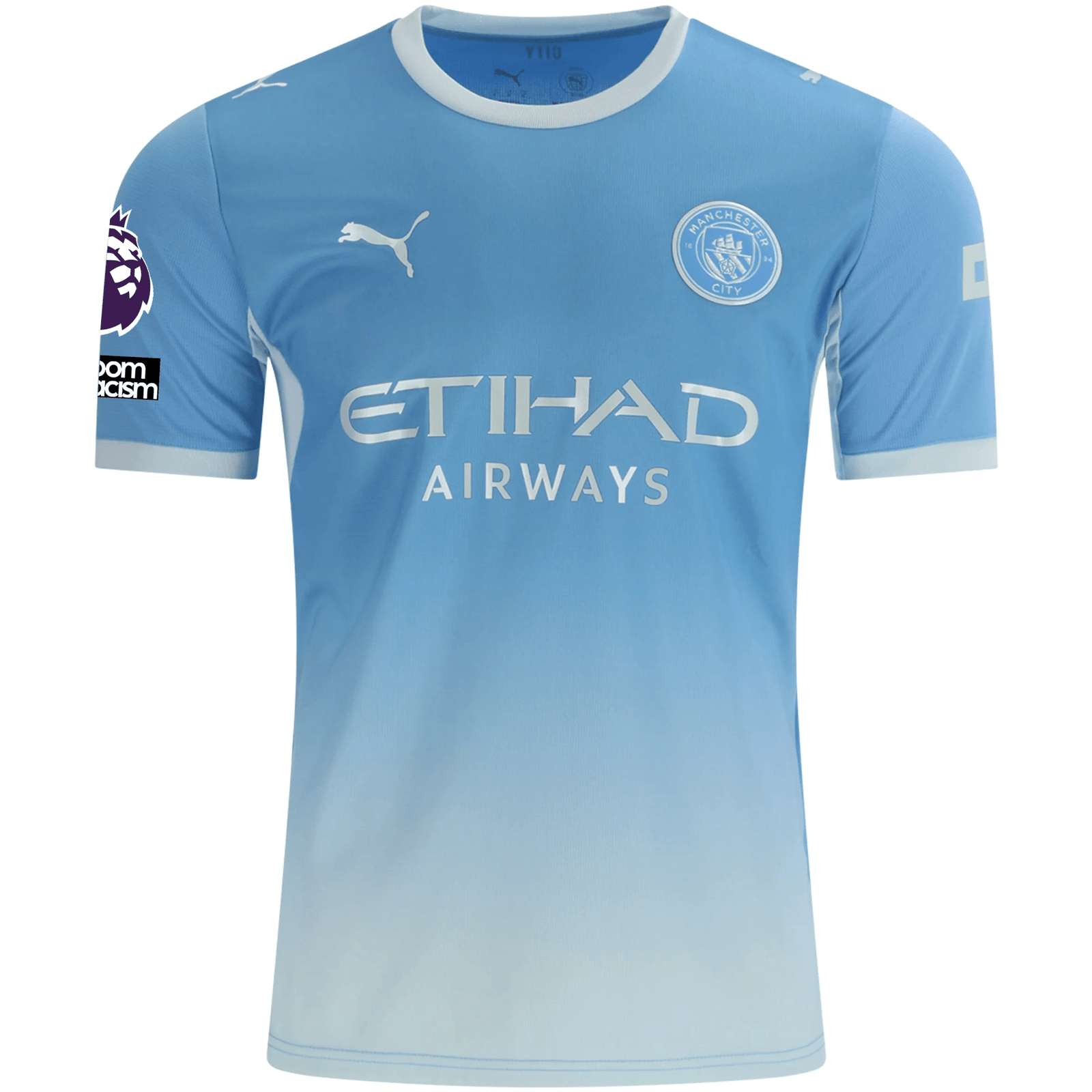 Puma Mens Manchester City Kaden Braithwaite Home Jersey EPL + No Room For Racism Patches 26/27 (Team Light Blue/Icey Blue)