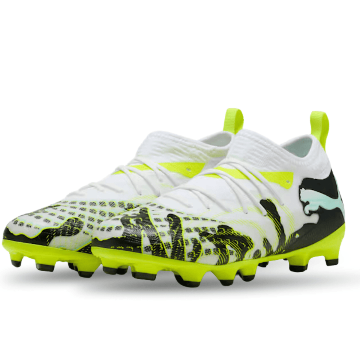 Puma Youth Jr. Future 9 Match Creativity FG/AG Soccer Cleats (Yellow Alert/Mint Jelly/White) | SoccerWearhouse