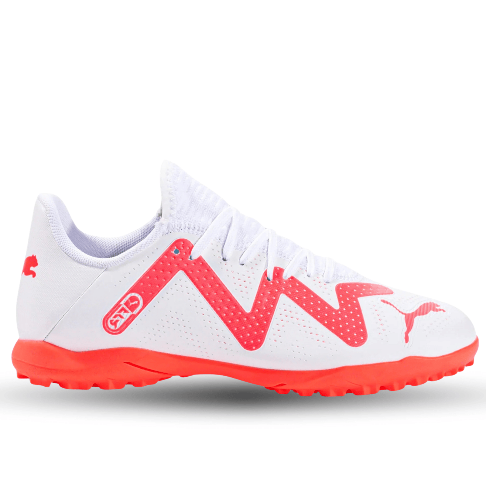 Puma Youth Jr. Future Play TT Turf Soccer Shoes (Puma White/Fire Orchid) | SoccerWearhouse